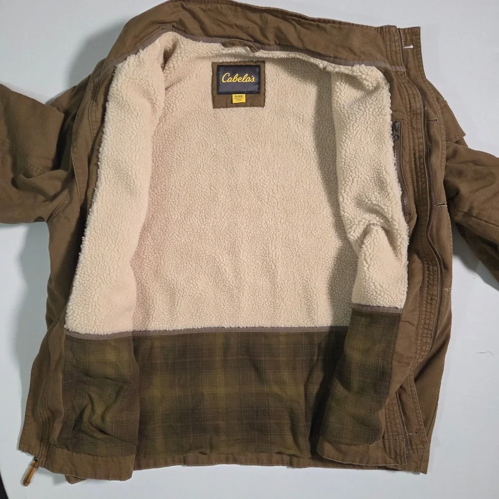 Cabelas Chore Jacket Mens‎ XL Canvas Sherpa Lined Field Coat Brown